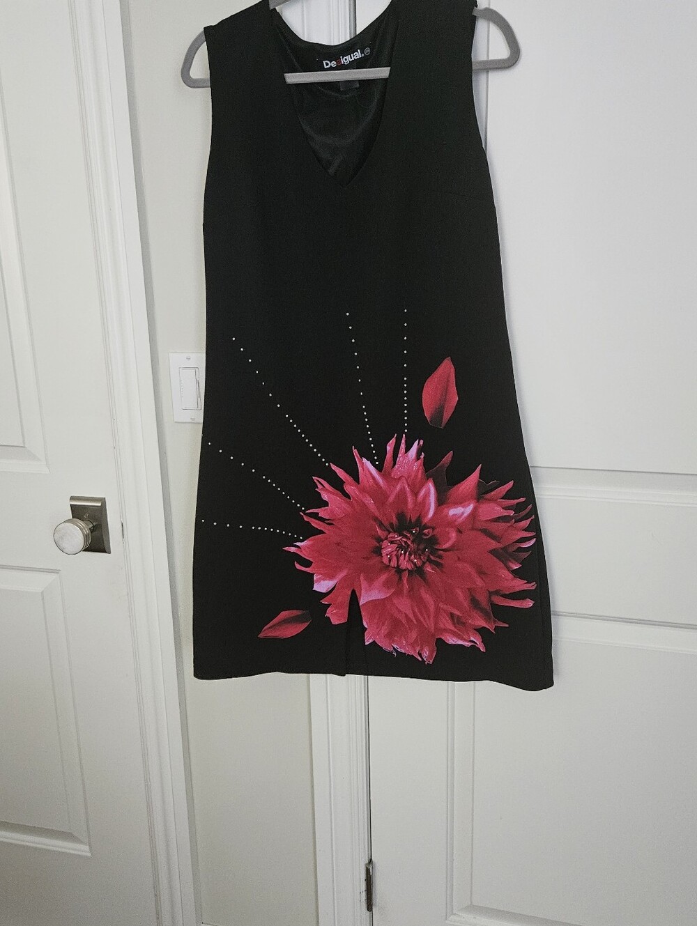 Desigual Black Dress with Pink Floral Print,  Black, Size 10/12